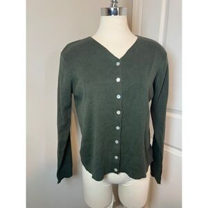 STUDIO C Button Up Cardigan Sweater Women's‎ Size M Forest Green Long Sleeve